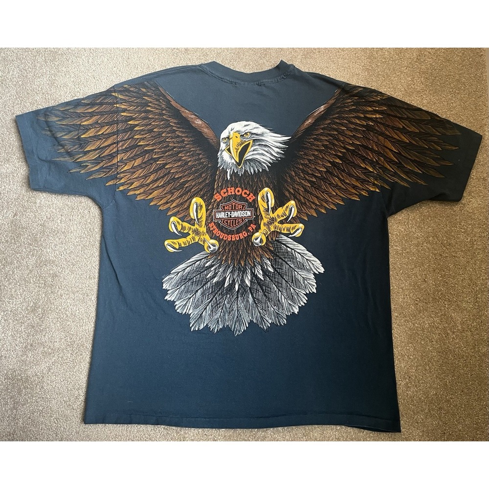 Vintage Harley Davidson T Shirt Eagle Double Sided Single Stitch Hanes Beefy XXL - Picture 2 of 16